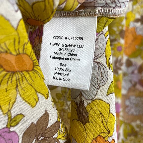 Veronica Beard Kitt Floral Silk Blouse Womens Size 2 Yellow Tie Neck Ruffle - Picture 11 of 11